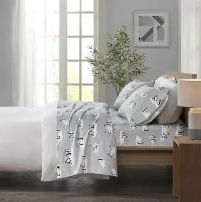 True North by Sleep Philosophy Cozy Flannel Grey Penguins Printed Sheet Set