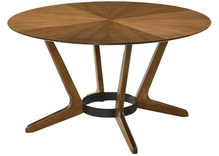 Santana 5 Piece Round Walnut Wood Dining Table Set with Blue Fabric