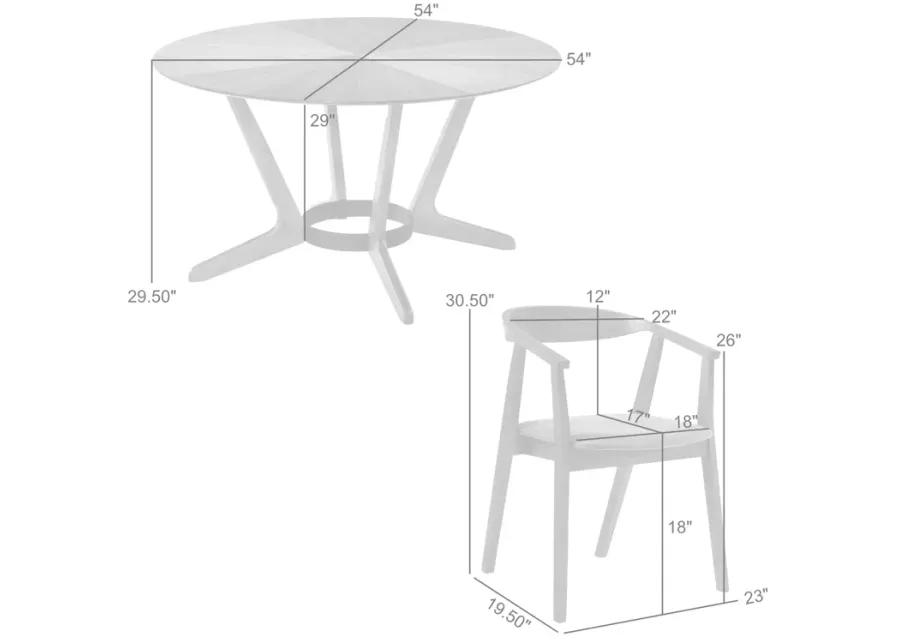 Santana 5 Piece Round Walnut Wood Dining Table Set with Blue Fabric