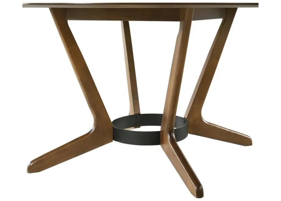 Santana 5 Piece Round Walnut Wood Dining Table Set with Blue Fabric