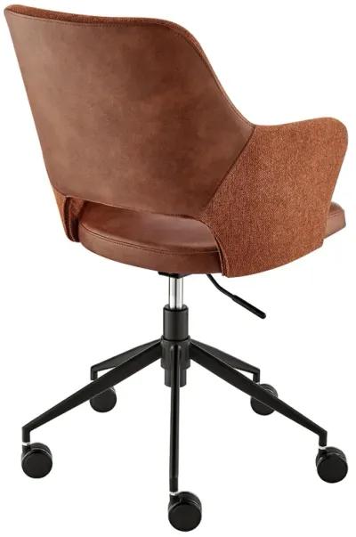 Darcie Office Chair in Dark Brown Leatherette, Orange Fabric and Black Base