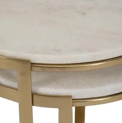 S/2 20/22" Morwar Marble Top Accent Tables, White/