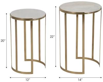 S/2 20/22" Morwar Marble Top Accent Tables, White/