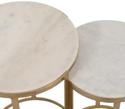 S/2 20/22" Morwar Marble Top Accent Tables, White/