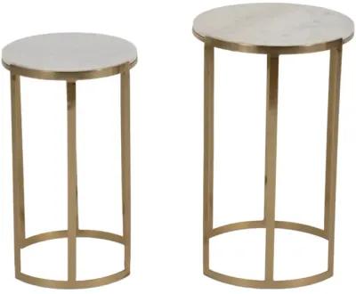 S/2 20/22" Morwar Marble Top Accent Tables, White/