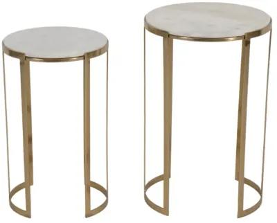 S/2 20/22" Morwar Marble Top Accent Tables, White/