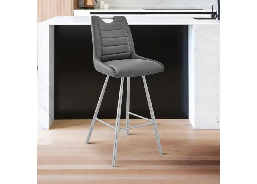 Arizona 26" Counter Height Bar Stool in Charcoal Faux Leather and Brushed Stainless Steel Finish