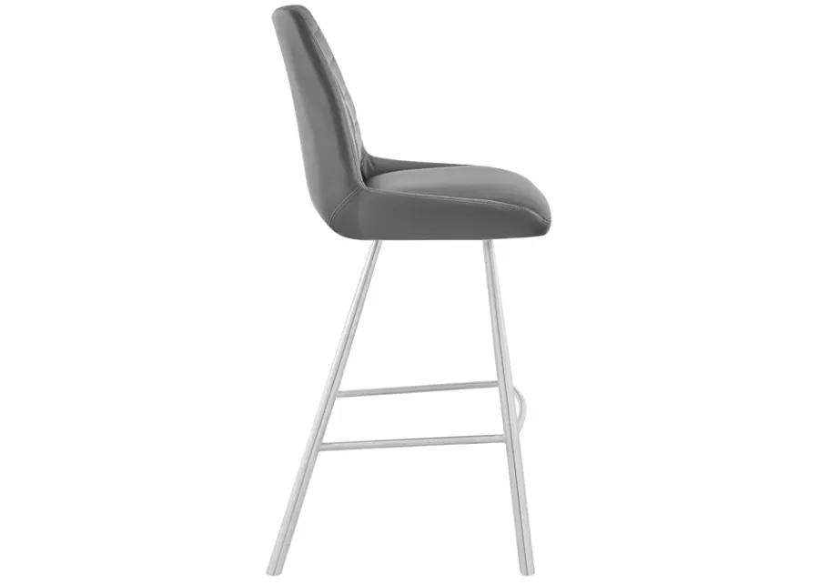 Arizona 26" Counter Height Bar Stool in Charcoal Faux Leather and Brushed Stainless Steel Finish