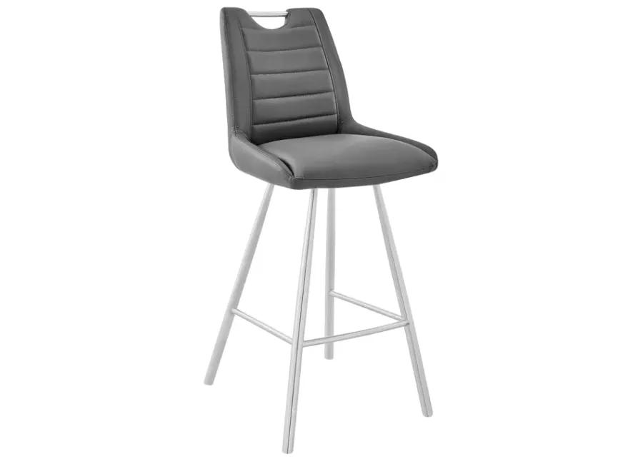 Arizona 26" Counter Height Bar Stool in Charcoal Faux Leather and Brushed Stainless Steel Finish