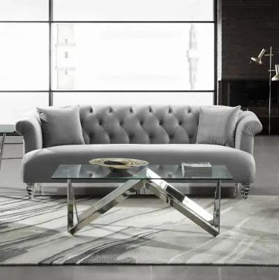 Elegance Contemporary Sofa in Gray Velvet with Acrylic Legs