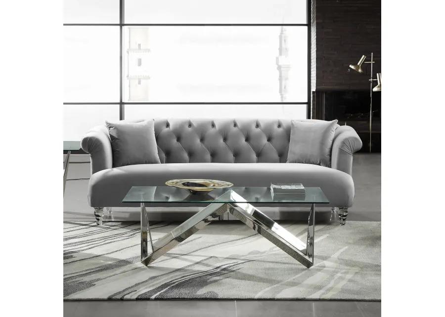 Elegance Contemporary Sofa in Gray Velvet with Acrylic Legs