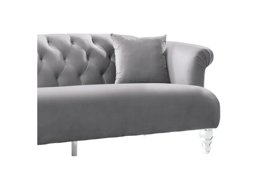 Elegance Contemporary Sofa in Gray Velvet with Acrylic Legs