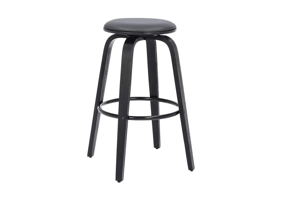 Harbor 26" Counter Height Backless Swivel Grey Faux Leather and Black Wood Mid-Century Modern Bar Stool