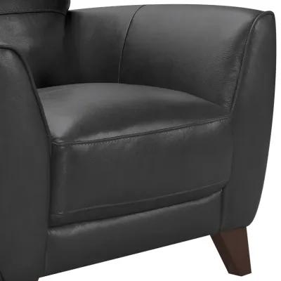 Jedd Contemporary Chair in Genuine Black Leather with Brown Wood Legs