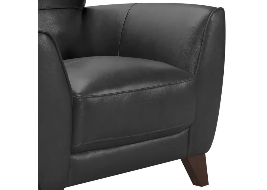 Jedd Contemporary Chair in Genuine Black Leather with Brown Wood Legs