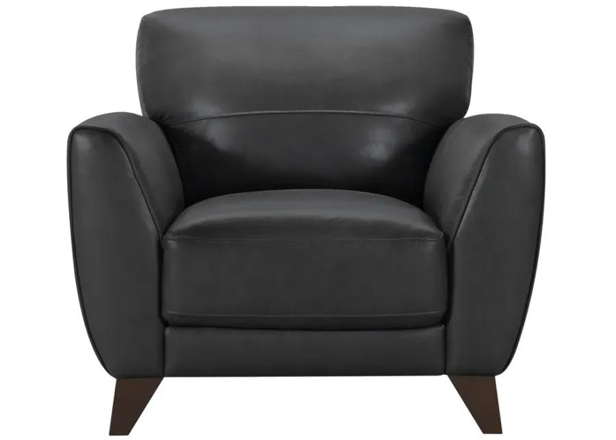 Jedd Contemporary Chair in Genuine Black Leather with Brown Wood Legs