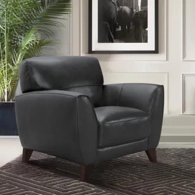 Jedd Contemporary Chair in Genuine Black Leather with Brown Wood Legs