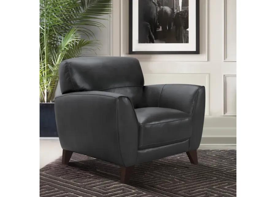 Jedd Contemporary Chair in Genuine Black Leather with Brown Wood Legs