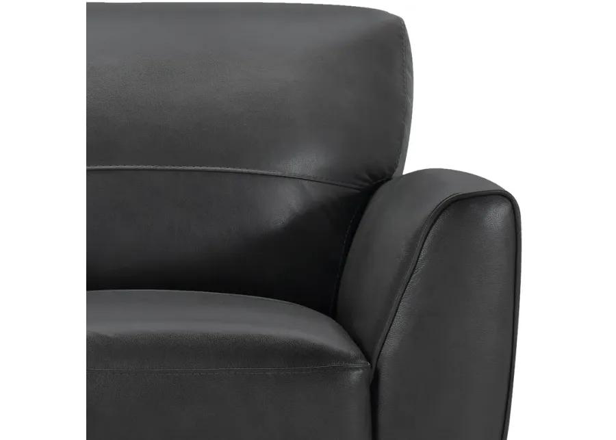 Jedd Contemporary Chair in Genuine Black Leather with Brown Wood Legs