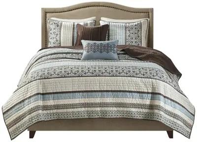 Madison Park Princeton Blue 5 Piece Jacquard Quilt Set with Throw Pillows