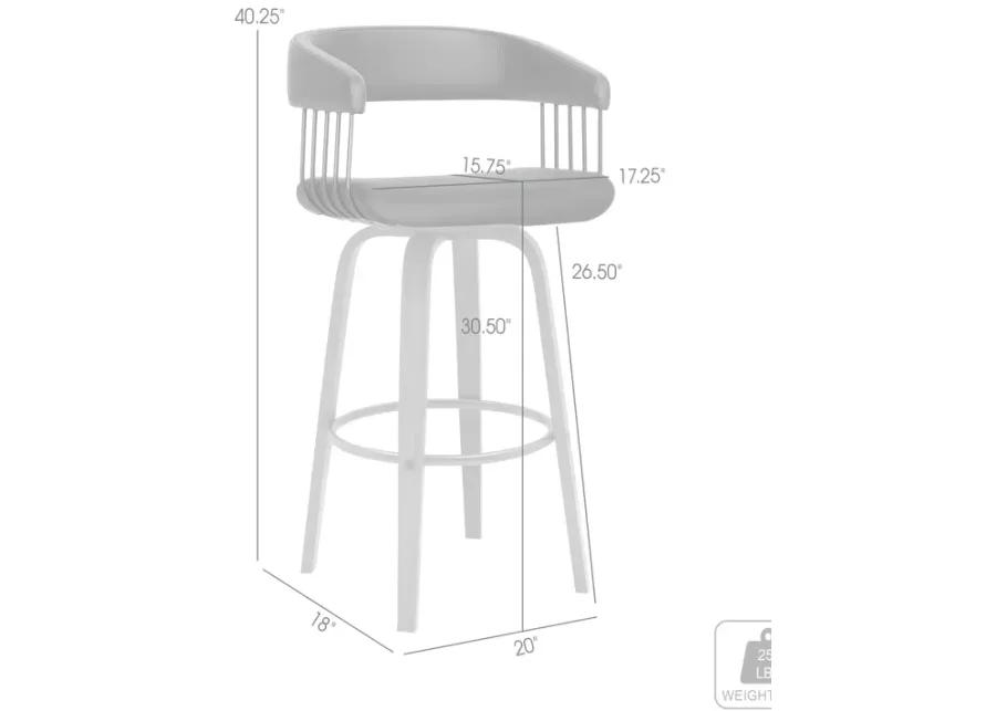 Topanga 30.5" Swivel Walnut Wood Bar Stool in Gray Faux Leather with Golden Bronze Metal