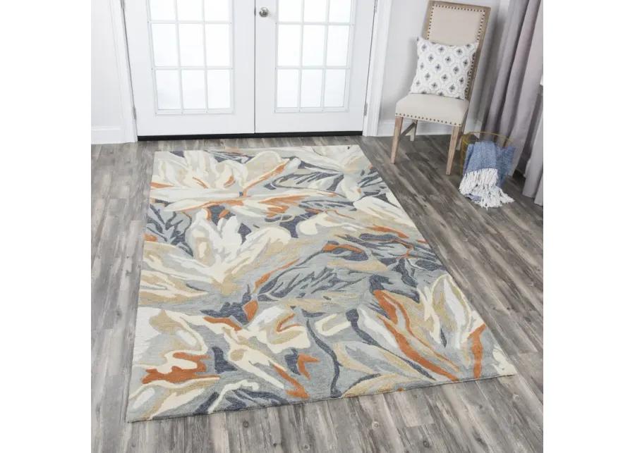 Mod Beige/Gray Abstract Floral Wool/Tencel 8' x 10' Rectangle Rug