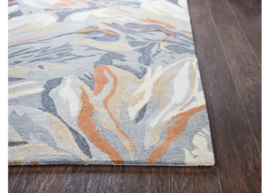 Mod Beige/Gray Abstract Floral Wool/Tencel 8' x 10' Rectangle Rug