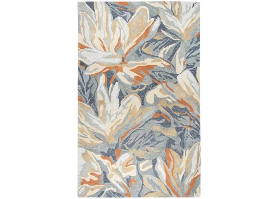 Mod Beige/Gray Abstract Floral Wool/Tencel 8' x 10' Rectangle Rug