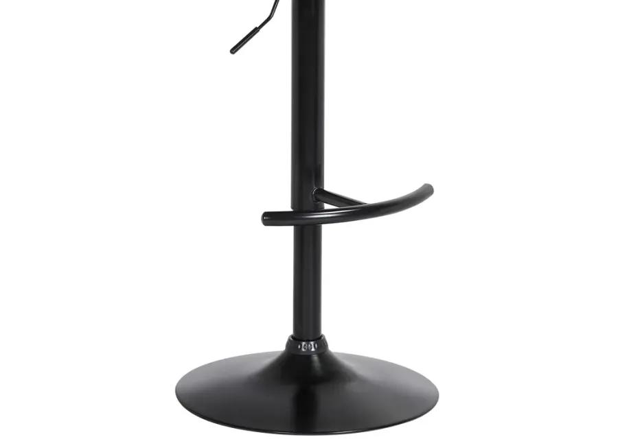 Larisa Adjustable Walnut Wood Bar Stool in Black Faux Leather with Black Metal