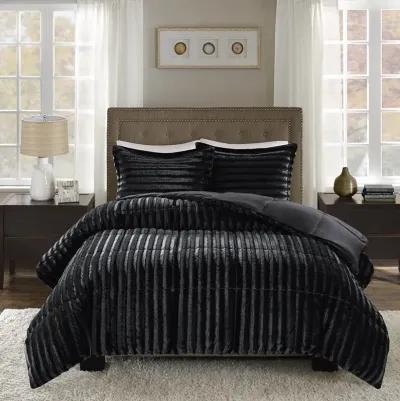 Madison Park Duke Black Faux Fur Comforter Mini Set