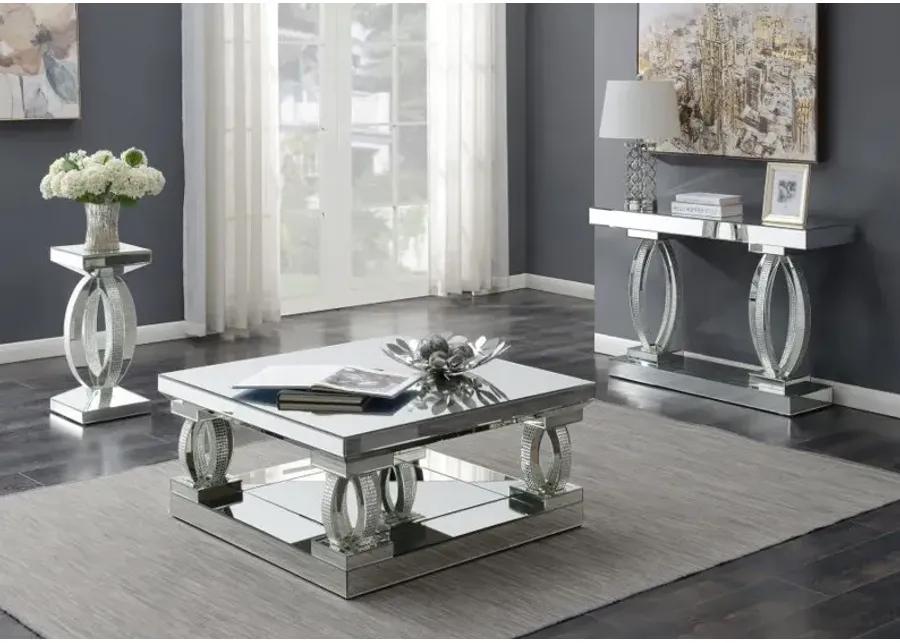 Amalia Rectangular Sofa Table with Shelf Clear Mirror