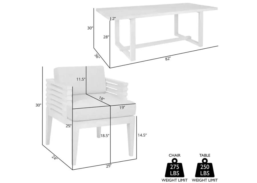 Vivid Outdoor Patio 7 Piece Dining Set in Gray Eucalyptus Wood with Gray Olefin Cushions