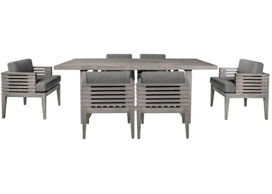 Vivid Outdoor Patio 7 Piece Dining Set in Gray Eucalyptus Wood with Gray Olefin Cushions