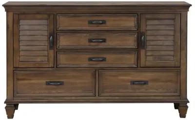 Franco 5-drawer Dresser with 2 Louvered Doors Burnished Oak