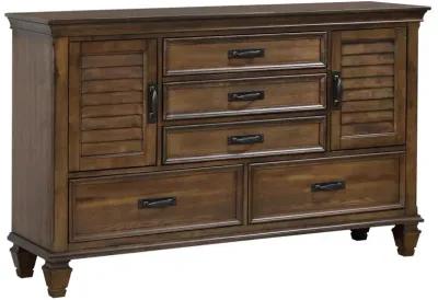 Franco 5-drawer Dresser with 2 Louvered Doors Burnished Oak