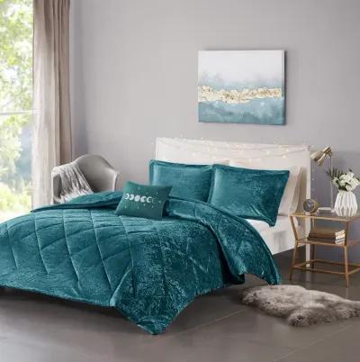 Intelligent Design Felicia Teal Velvet Comforter Set