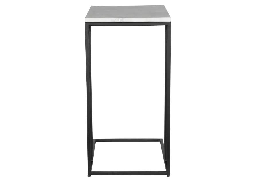 White Honed Marble Top Matte Black Metal Frame  End Tables