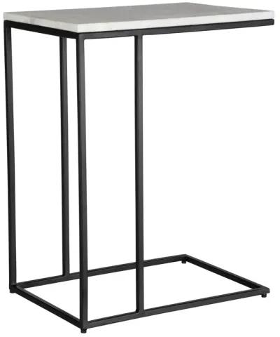 White Honed Marble Top Matte Black Metal Frame  End Tables