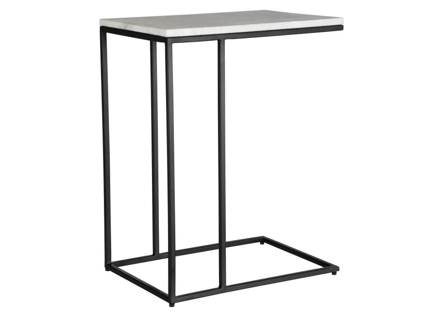 White Honed Marble Top Matte Black Metal Frame  End Tables