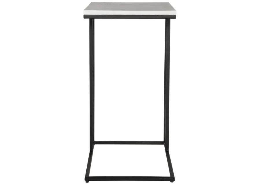 White Honed Marble Top Matte Black Metal Frame  End Tables