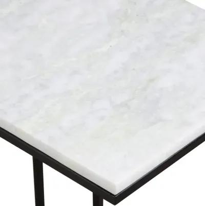 White Honed Marble Top Matte Black Metal Frame  End Tables