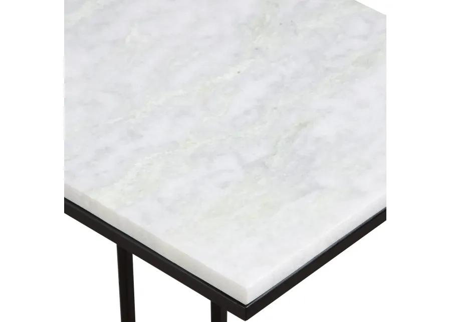 White Honed Marble Top Matte Black Metal Frame  End Tables