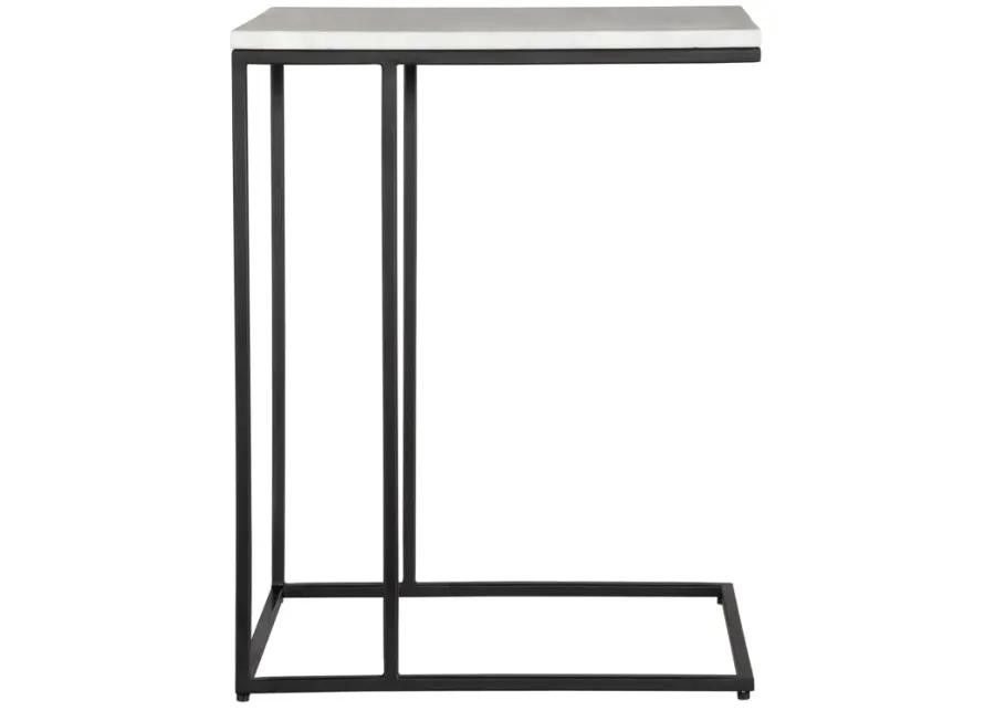 White Honed Marble Top Matte Black Metal Frame  End Tables