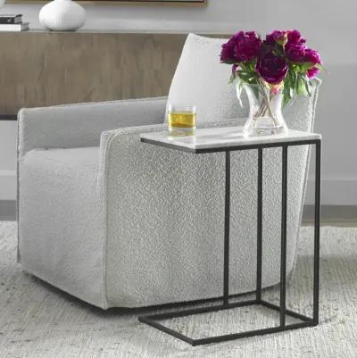 White Honed Marble Top Matte Black Metal Frame  End Tables