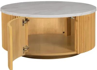 Faux White Marble Round Coffee Table with Storage