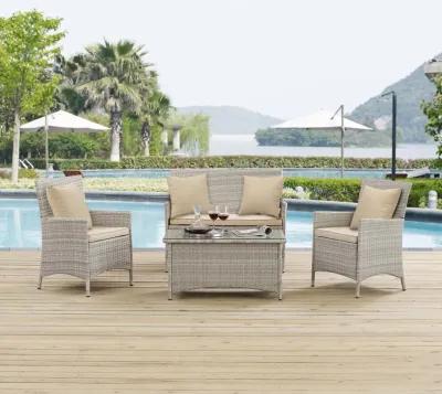 Bridge 4 Piece Outdoor Patio Patio Conversation Set with Pillow Set