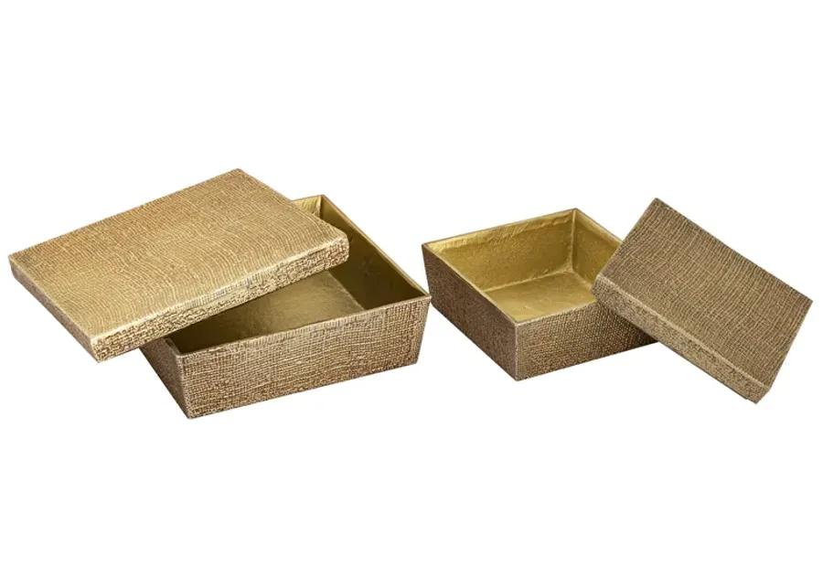 Square Linen Texture Box - Small Brass