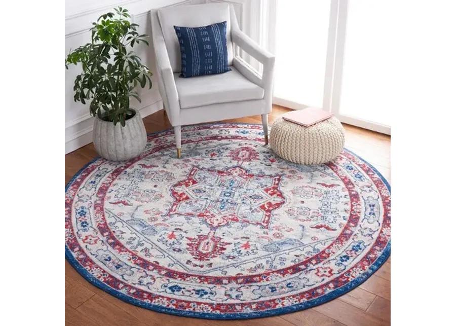 Brentwood 852 Ivory / Red 6'-7" X 6'-7" Round Round Powerloomed Rug