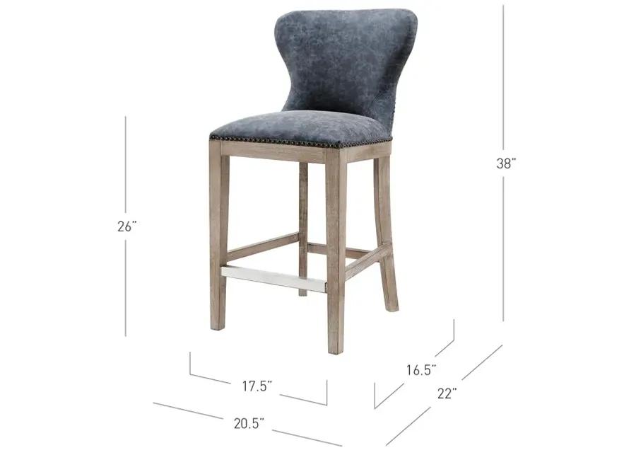 dorsey pu counter stool drift wood legs, nubuck charcoal