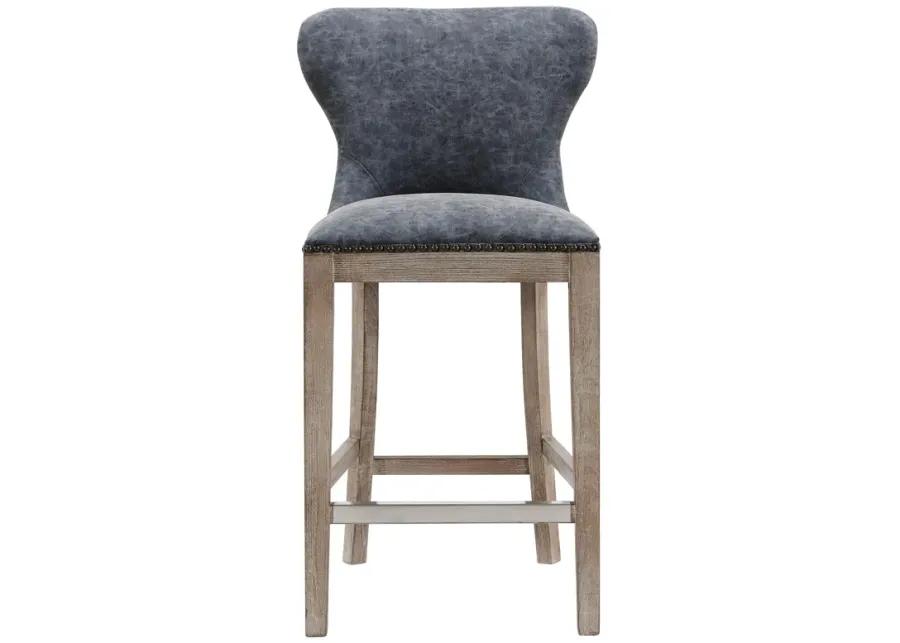 dorsey pu counter stool drift wood legs, nubuck charcoal